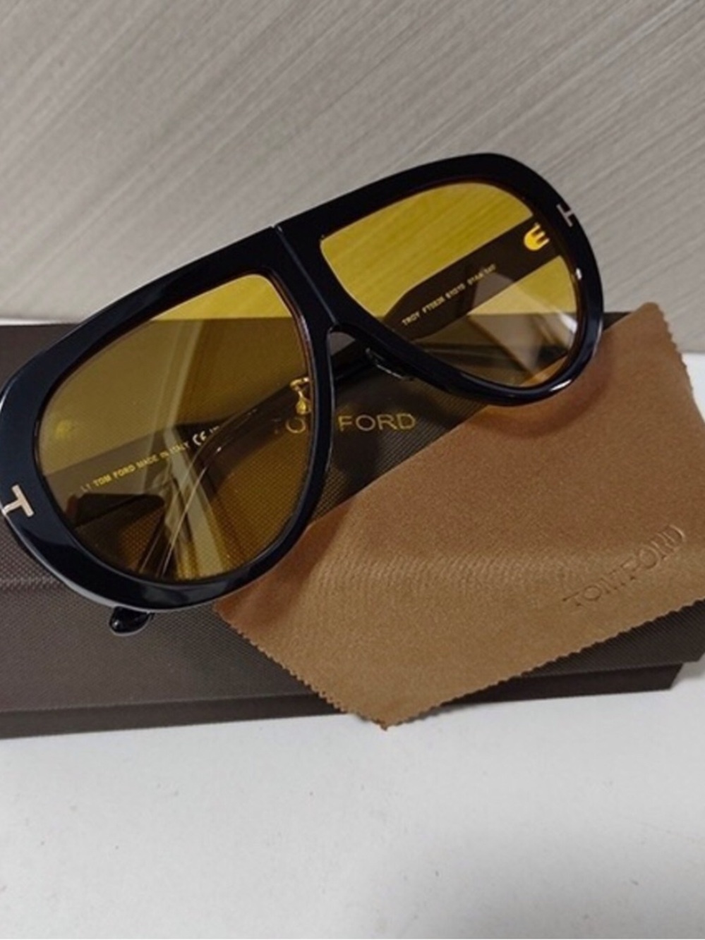 Tom Ford Black Frame Sunglasses with Amber Lenses